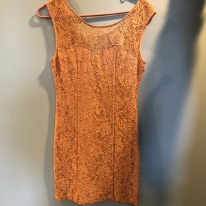 Peach lace body con dress